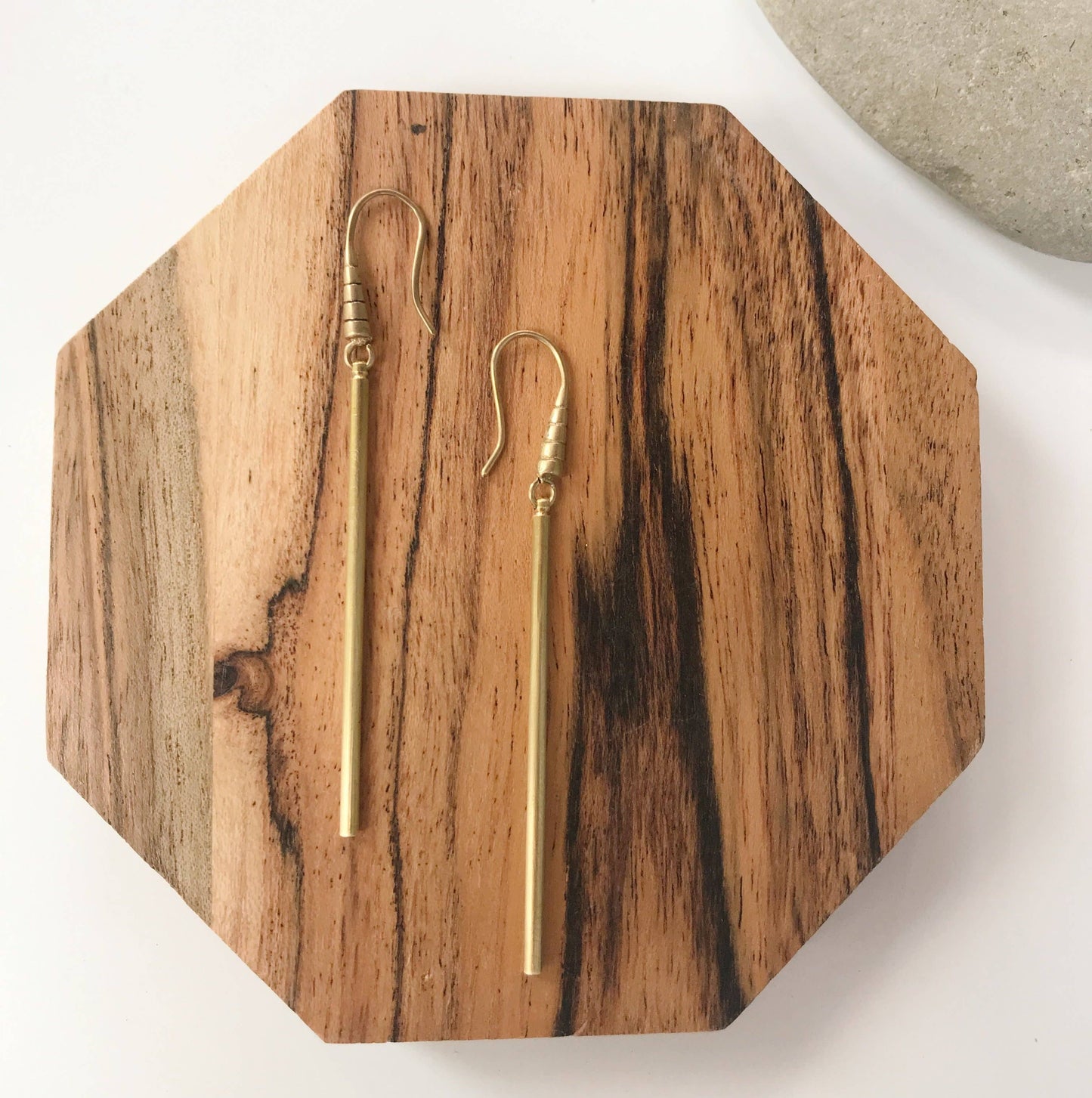 Long brass etched bar earrings