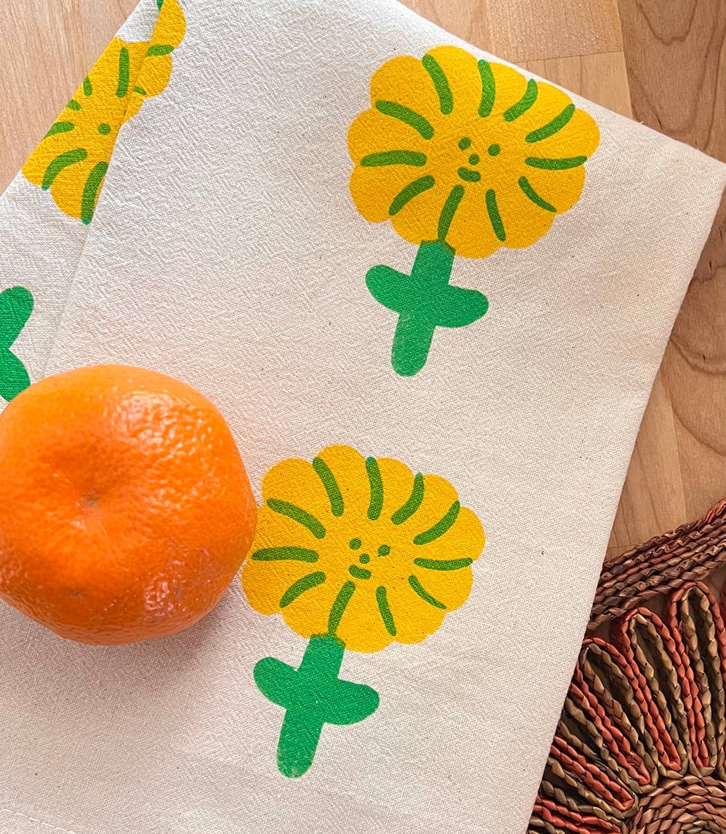 Happy flower tea towel