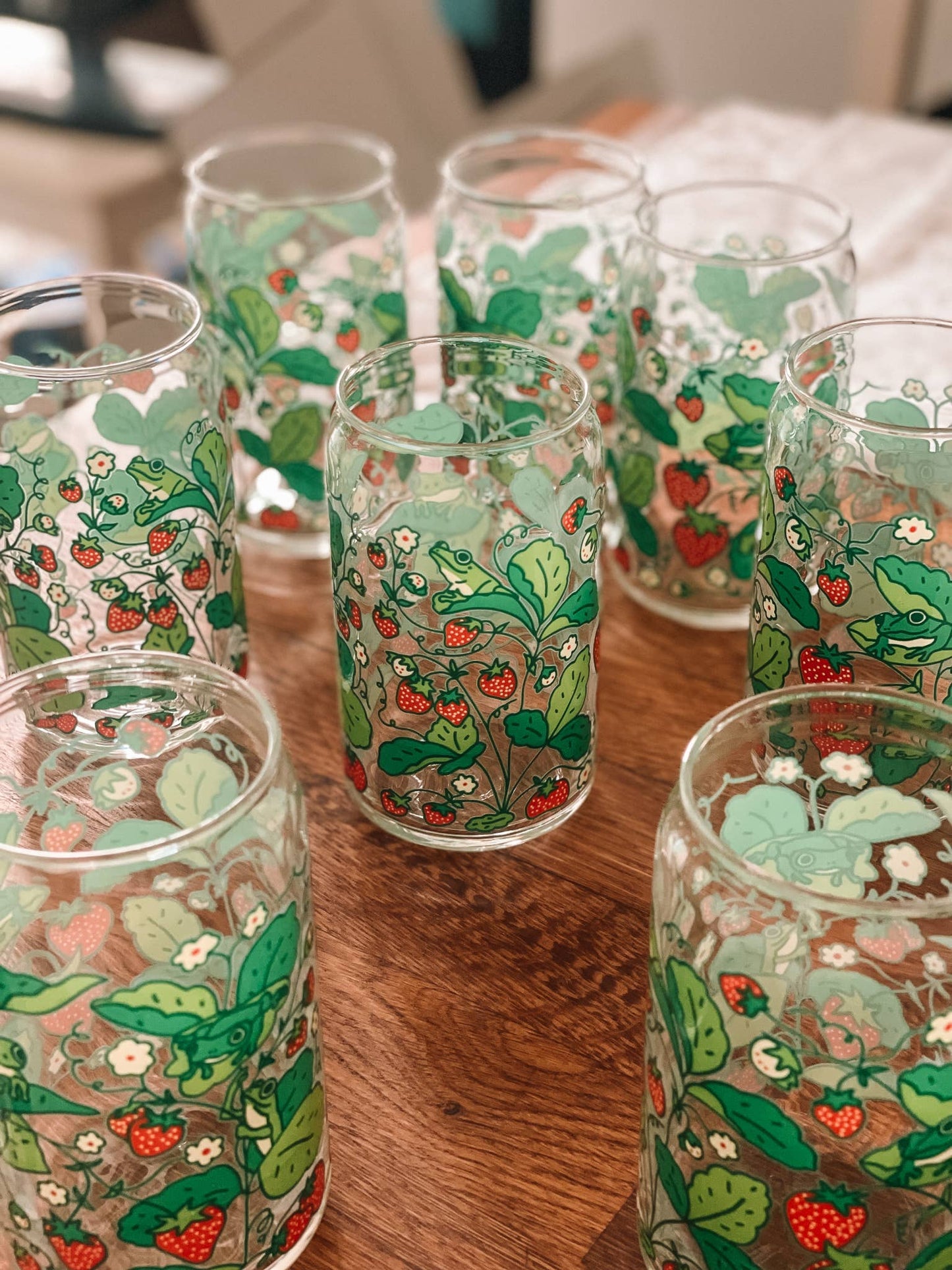 Strawberry Frog Can Glass | cottage core, berries & frogs