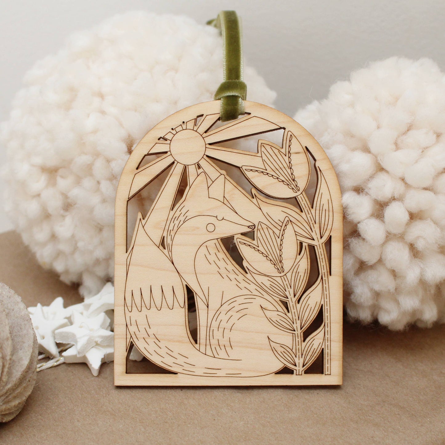 Wooden arch fox christmas holiday ornaments
