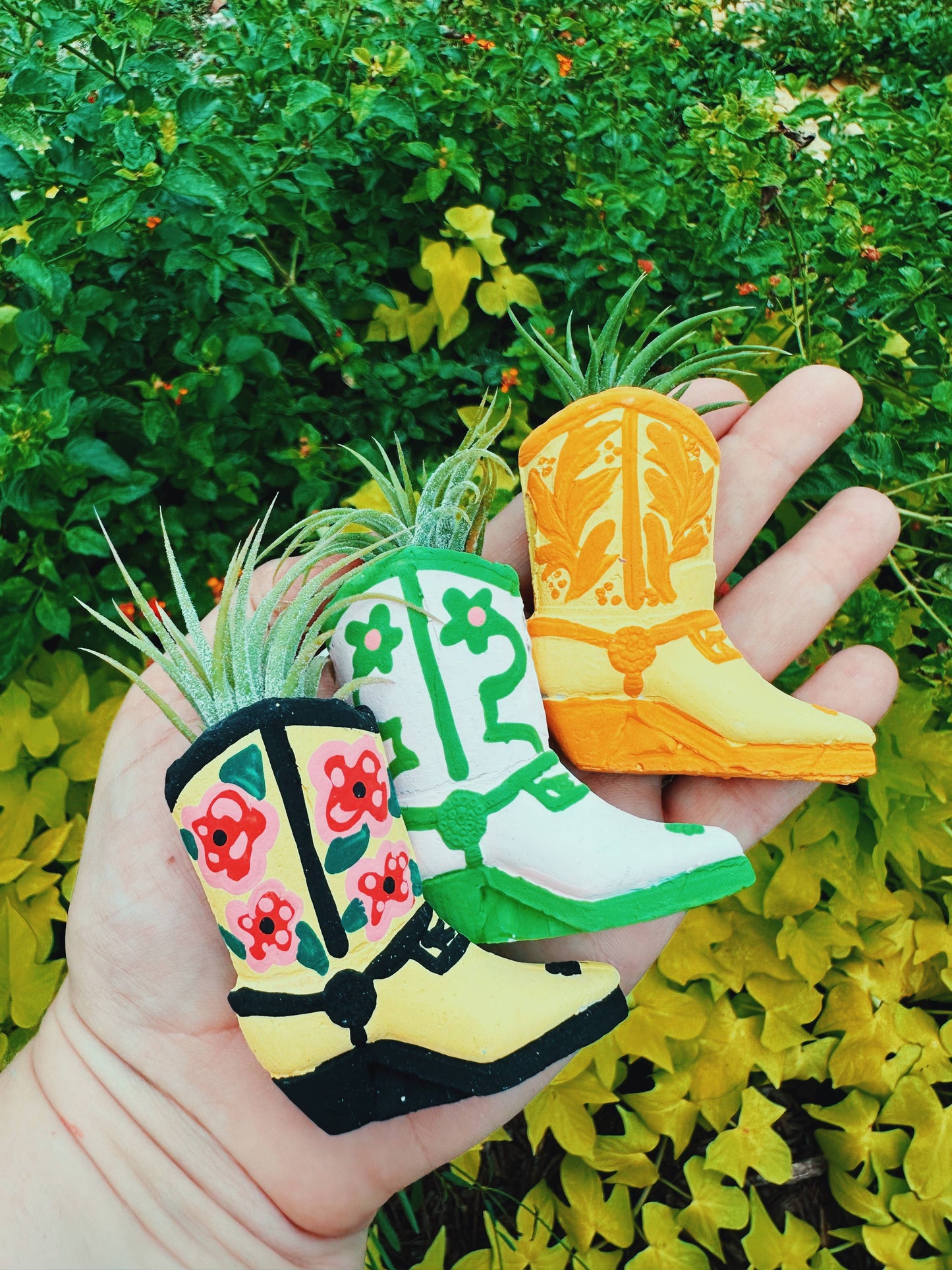 Mustard Western Boot Mini Planter