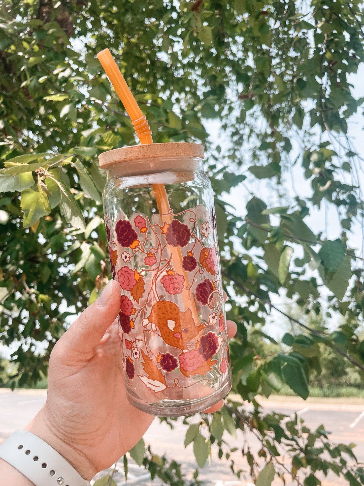 Raspberry Mouse 20 oz Can Glass | cute mice & berries