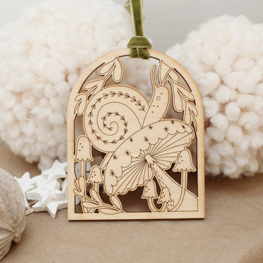 Wooden arch snail christmas holiday ornaments