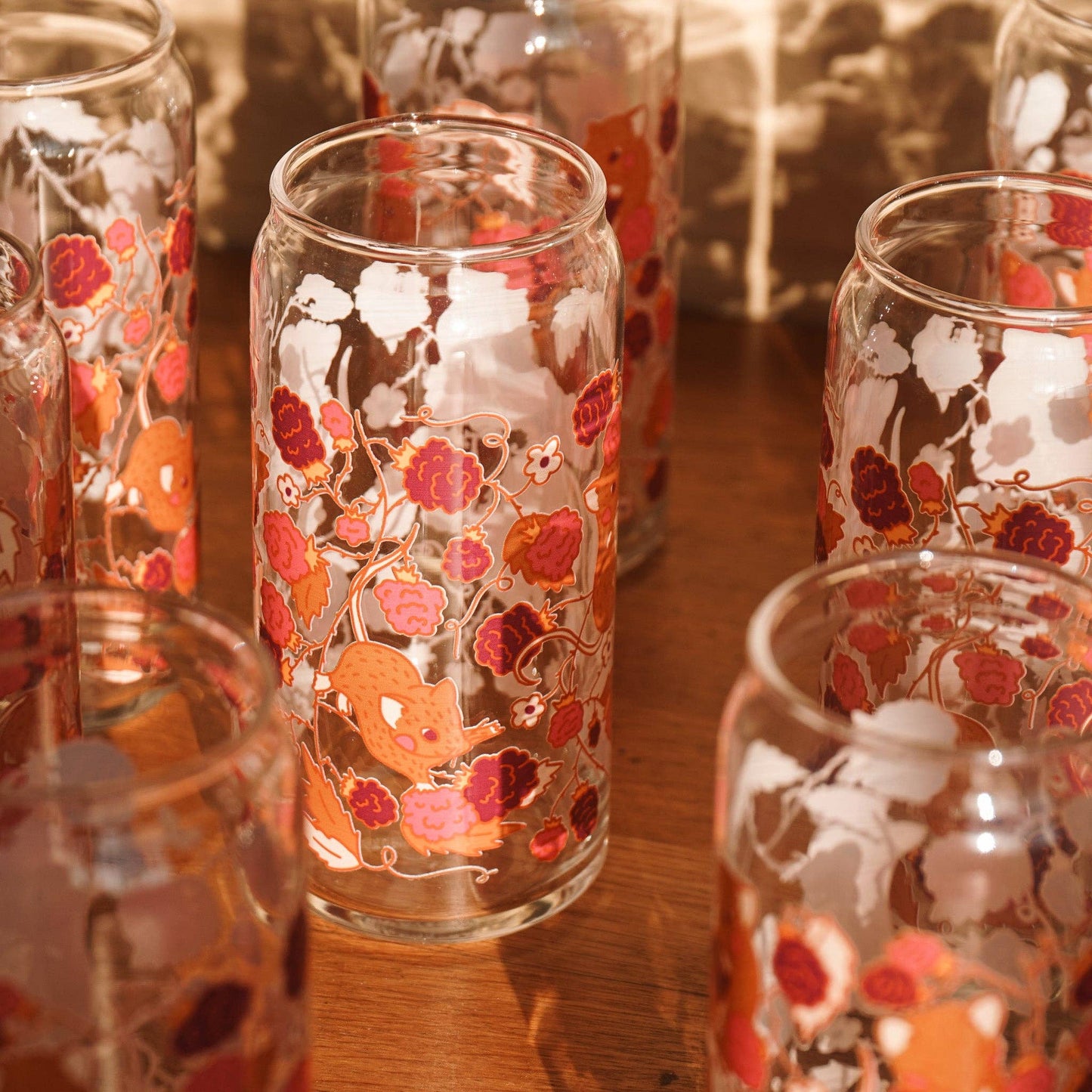 Raspberry Mouse 20 oz Can Glass | cute mice & berries