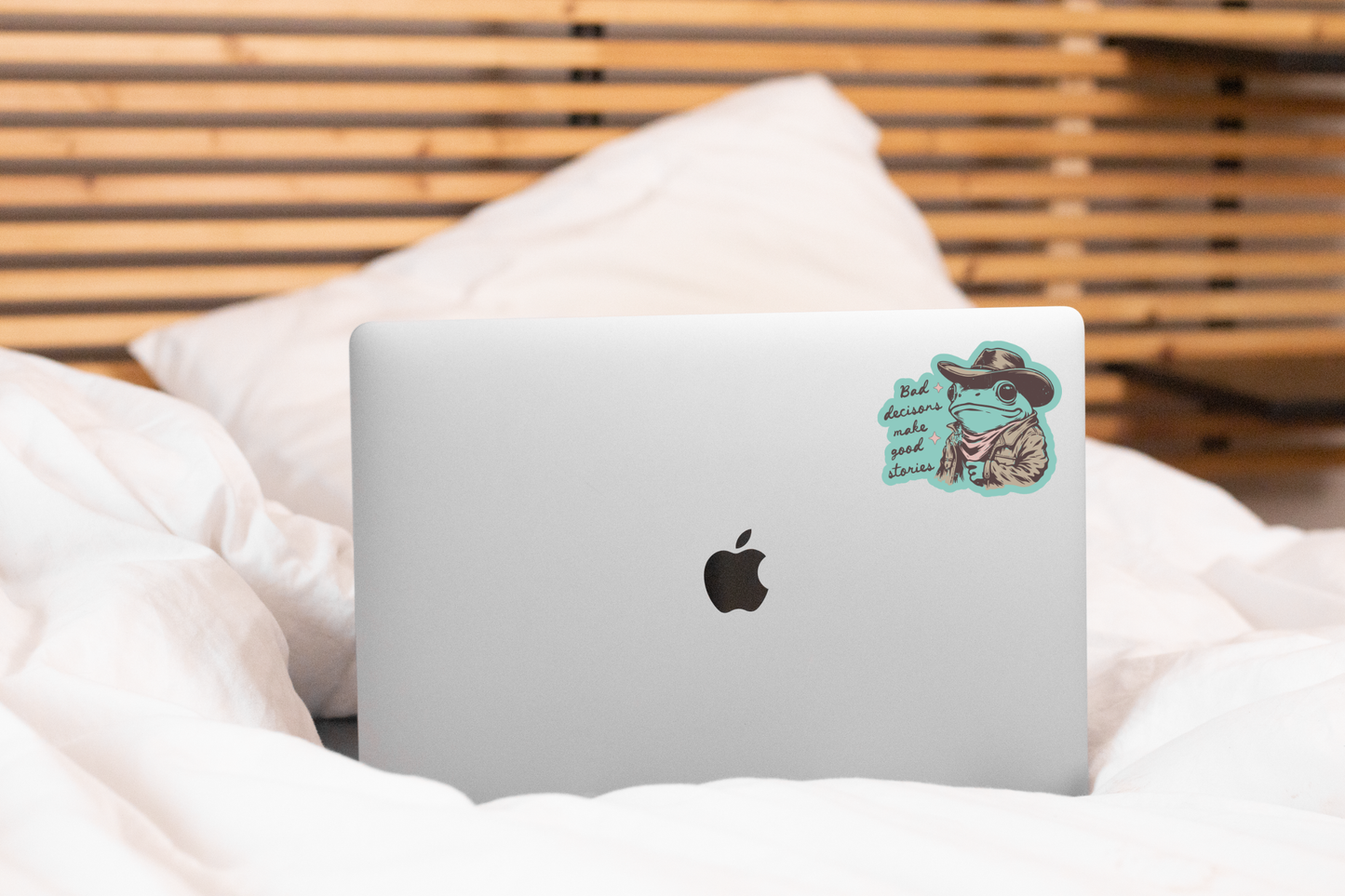 Bad Decisions Make Good Stories Sticker - cowboy, frog, west