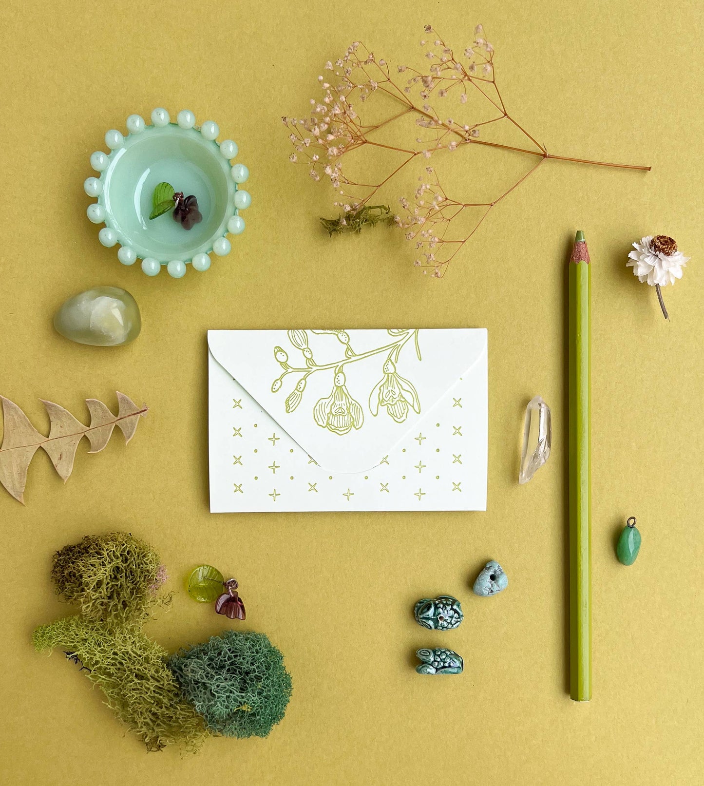 Frog and flowers green mini card