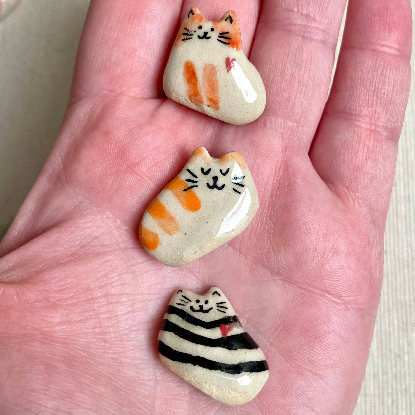 Tiny Hand-Sculpted Ceramic Cats with Heart – Assorted Designs