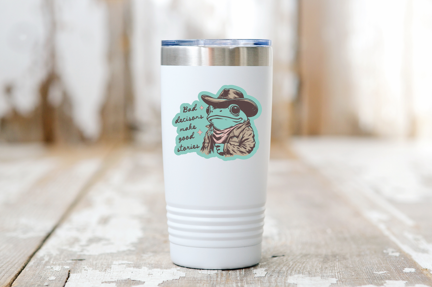 Bad Decisions Make Good Stories Sticker - cowboy, frog, west