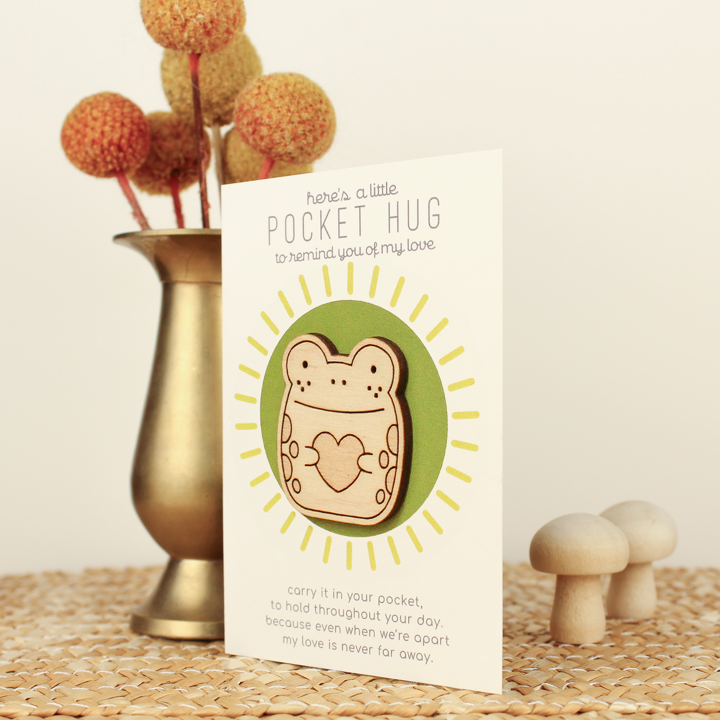 Wooden Pocket Hug, Frog. Thinking of You Gift