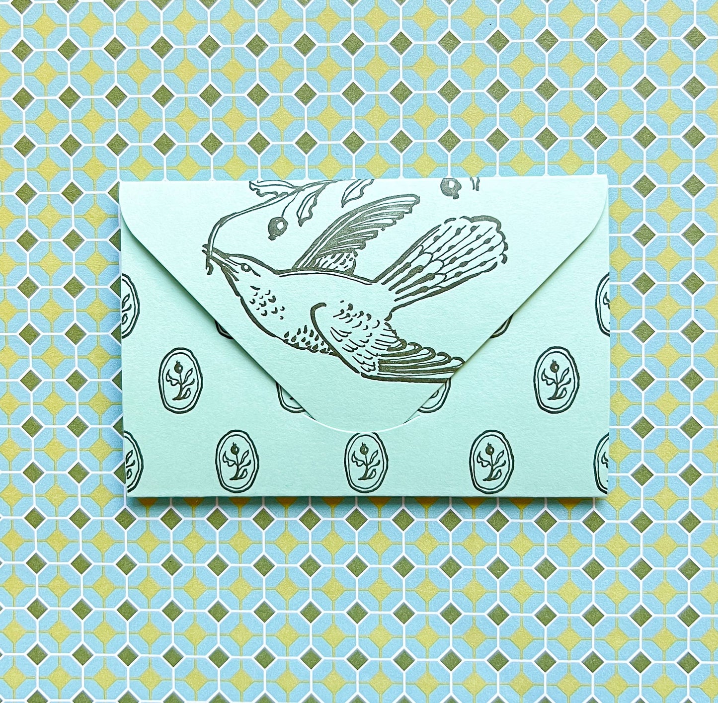 Holiday bird & holly mini fold up card