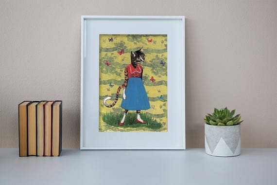 Butterfly Cat 8X10 Art Print