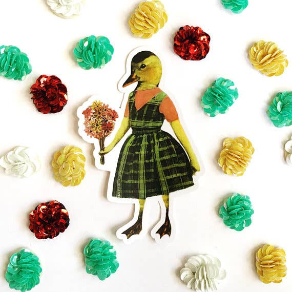 Duck with Flowers Vintage Inspired Sticker