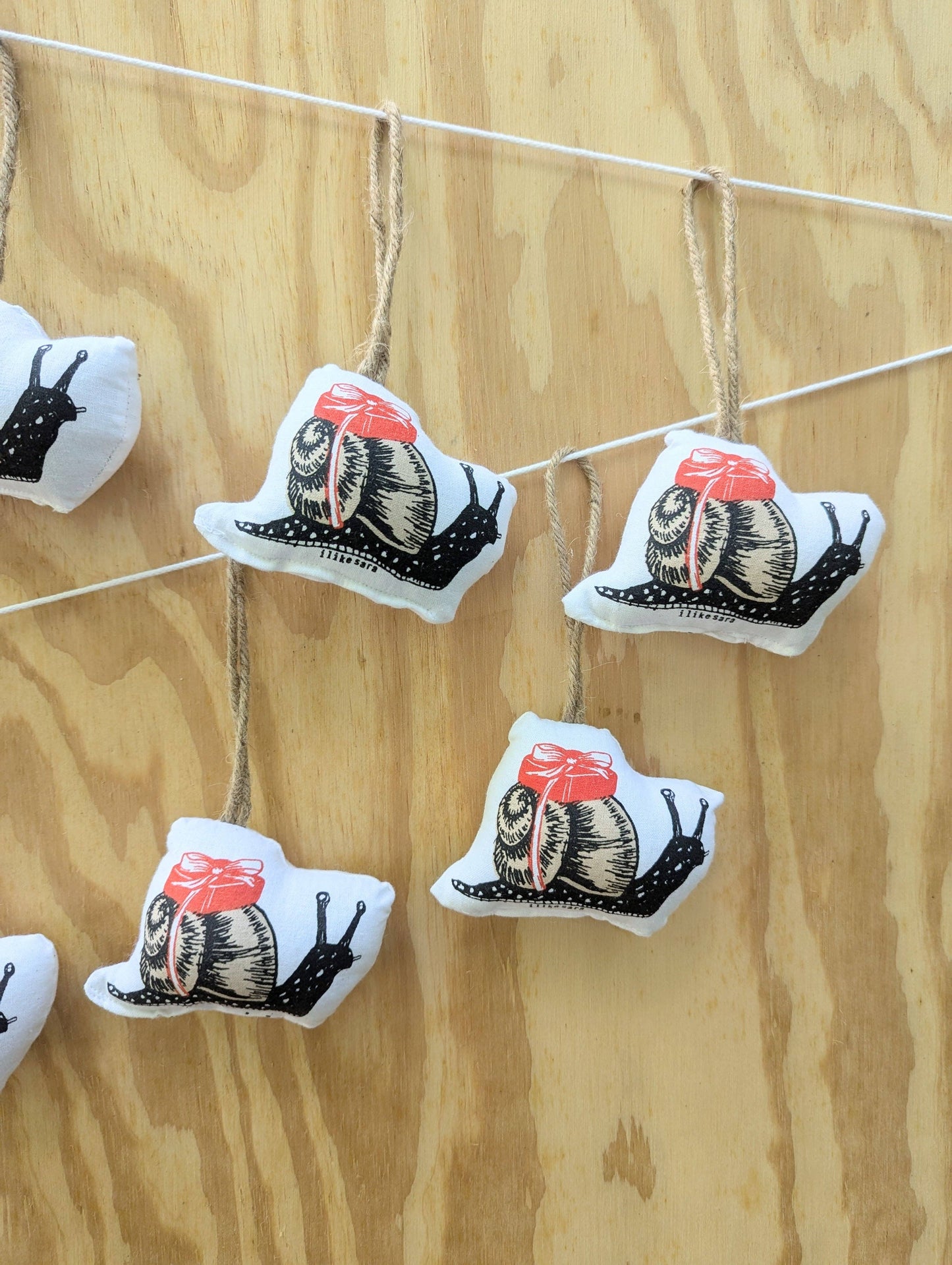 Stuffed plush ornament | gift snail - hand-screenprinted insect bug holiday Christmas decor