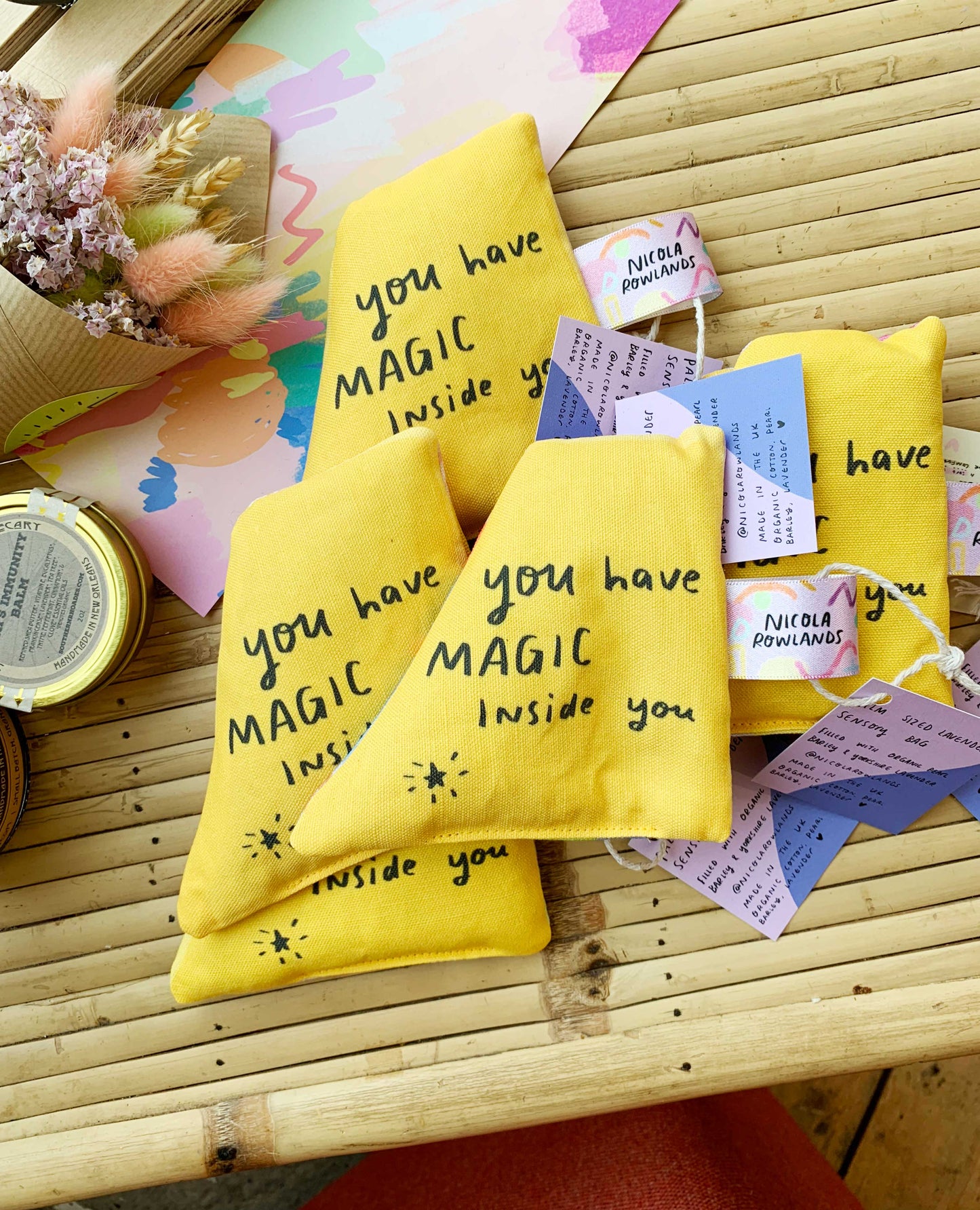 Sensory palm bag: yellow handmade lavender bag