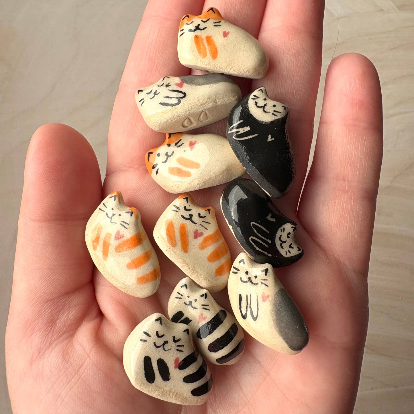 Tiny Hand-Sculpted Ceramic Cats with Heart – Assorted Designs