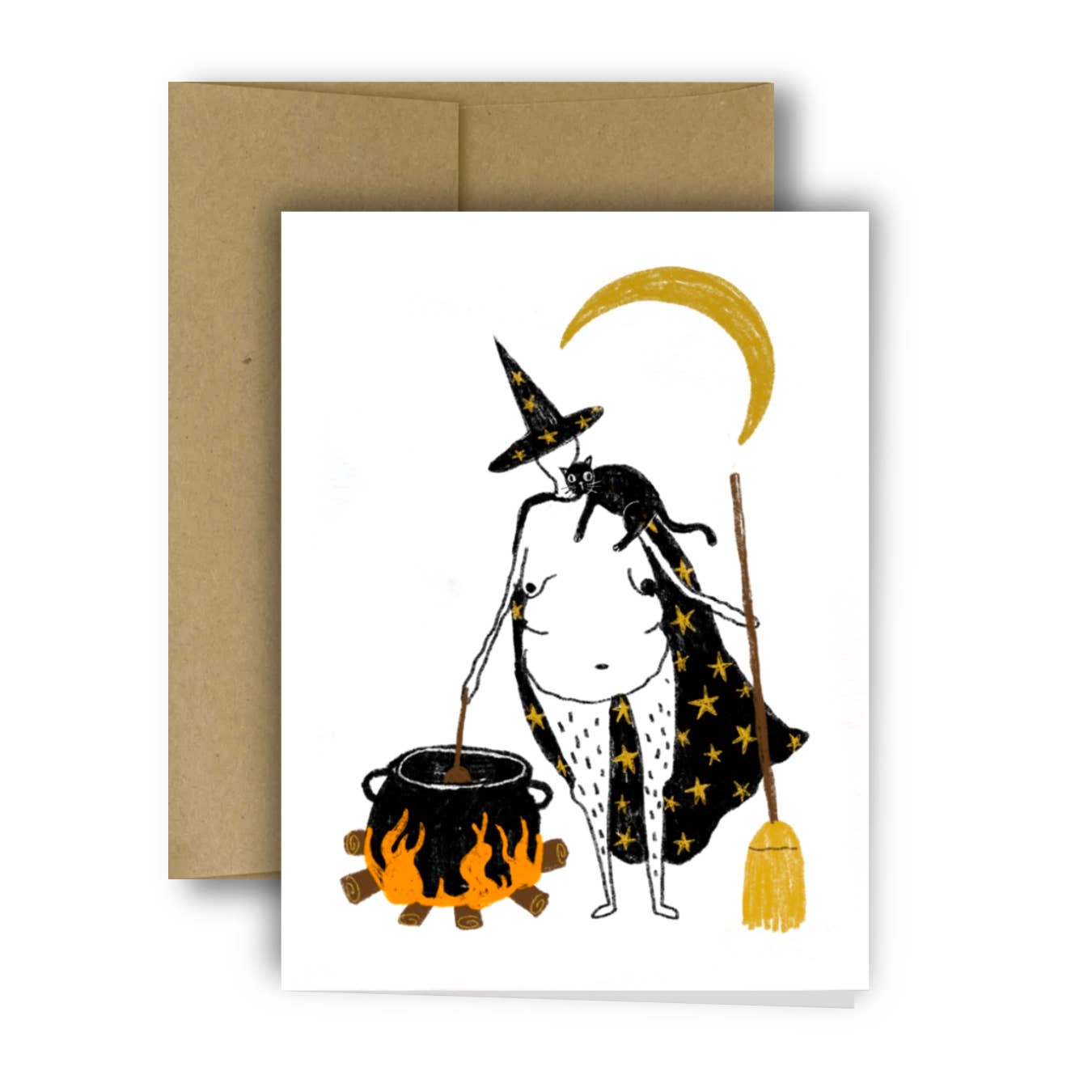 WITCH, CAT, & CAULDRON Halloween Card