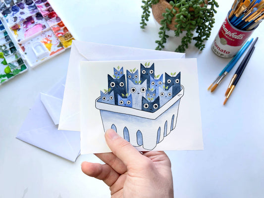 Blueberry Cat Greeting Cards