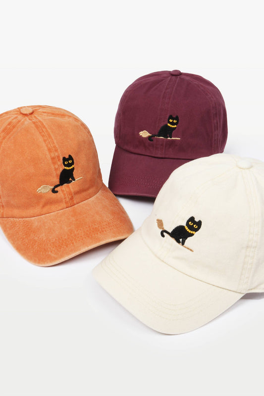 Halloween Black Cat Embroidery Cotton Baseball Cap