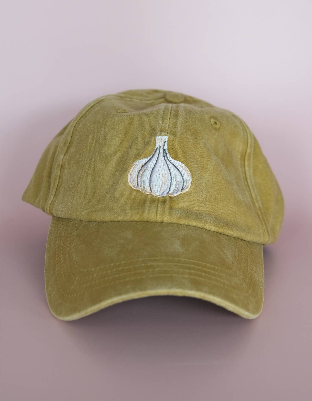 Embroidered Hat | Garlic, Washed Mustard Color