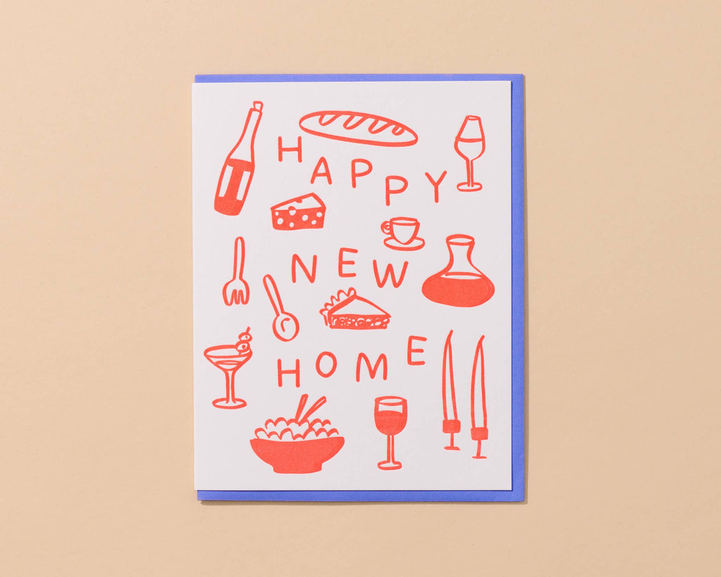 Happy New Home Letterpress Food Icons Housewarming Card- Made in USA