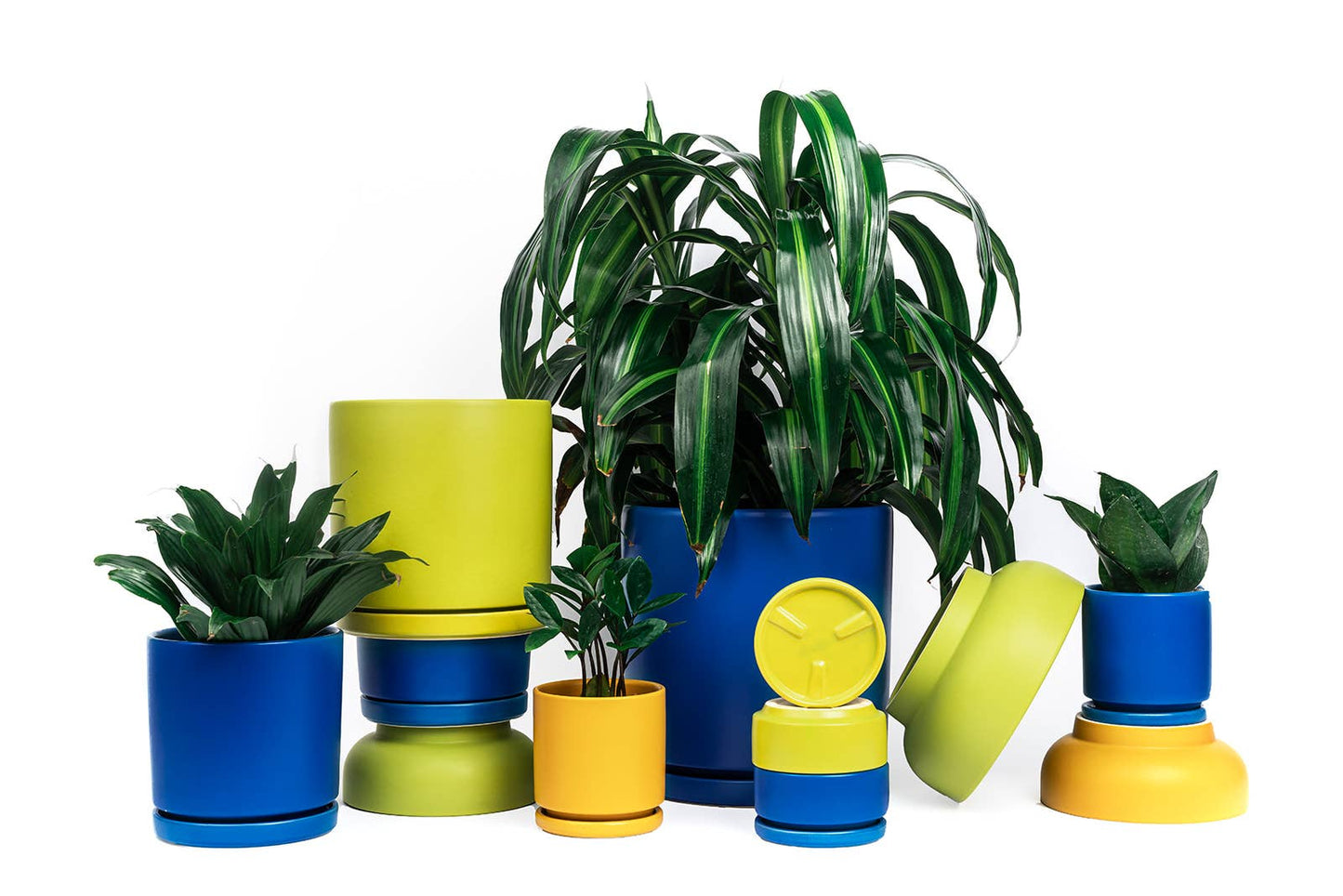 10.5" Gemstone Cylinder Pots with Water Saucers
