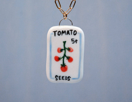 Tomato Seed Packet Ceramic Charm Necklace