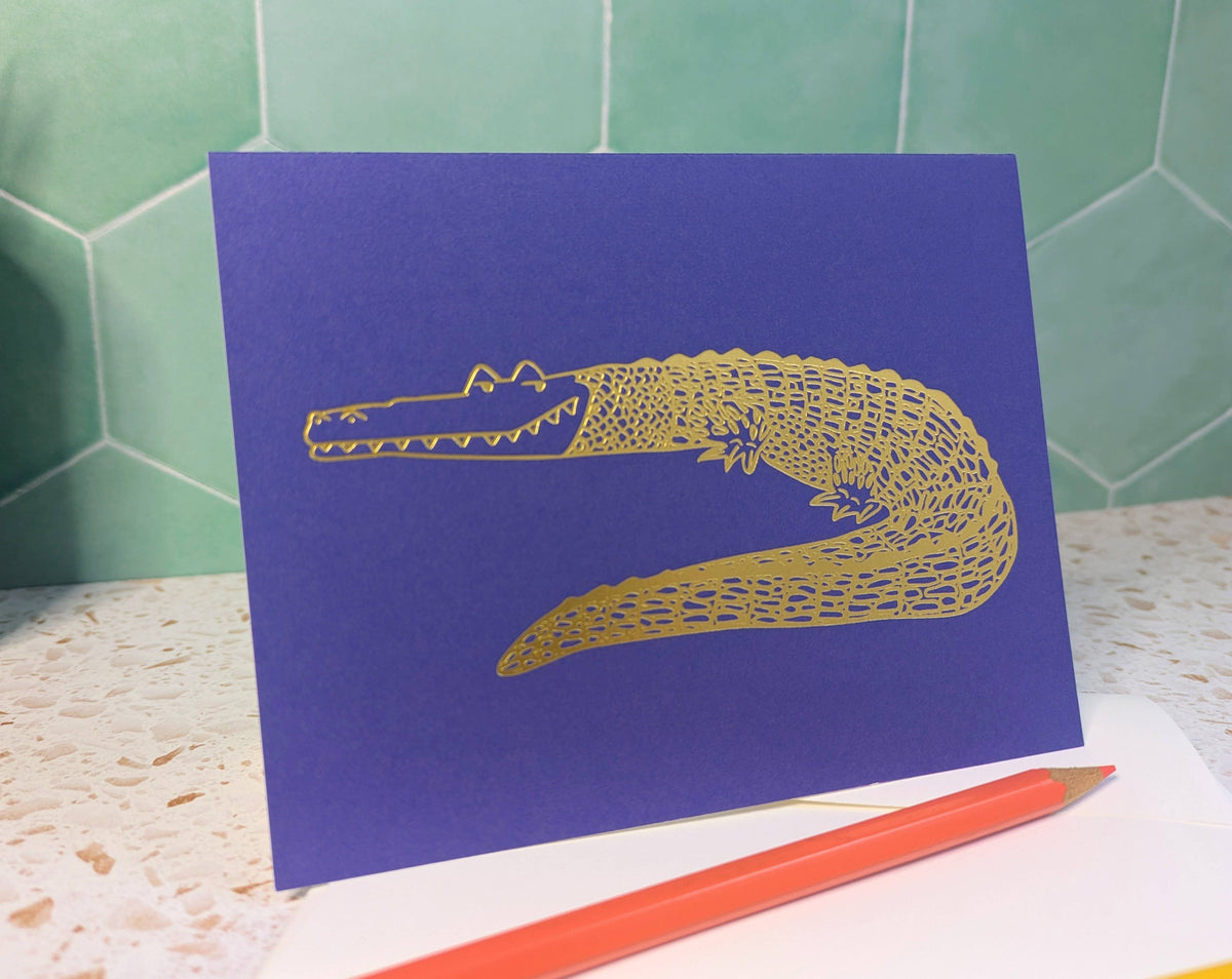 Gator - Gold Foil on Blue - Blank Card – Cultivate Jax
