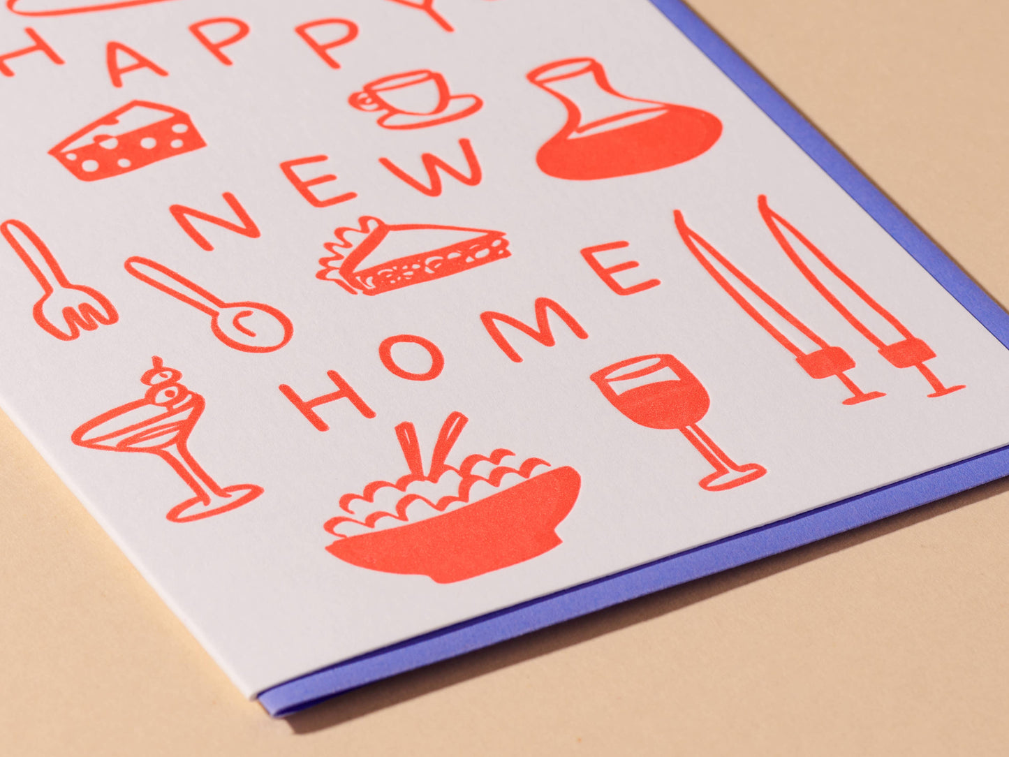 Happy New Home Letterpress Food Icons Housewarming Card- Made in USA