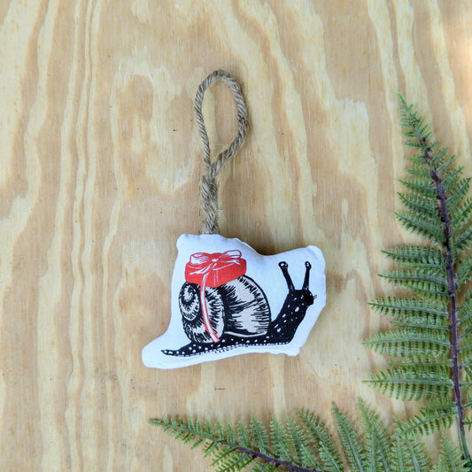 Stuffed plush ornament | gift snail - hand-screenprinted insect bug holiday Christmas decor