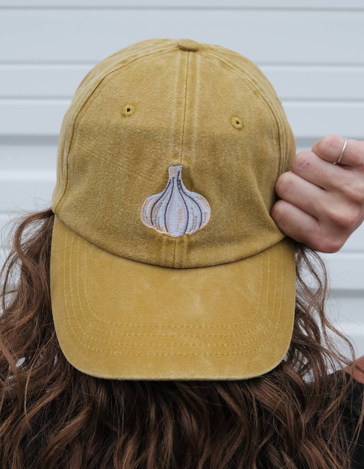 Embroidered Hat | Garlic, Washed Mustard Color