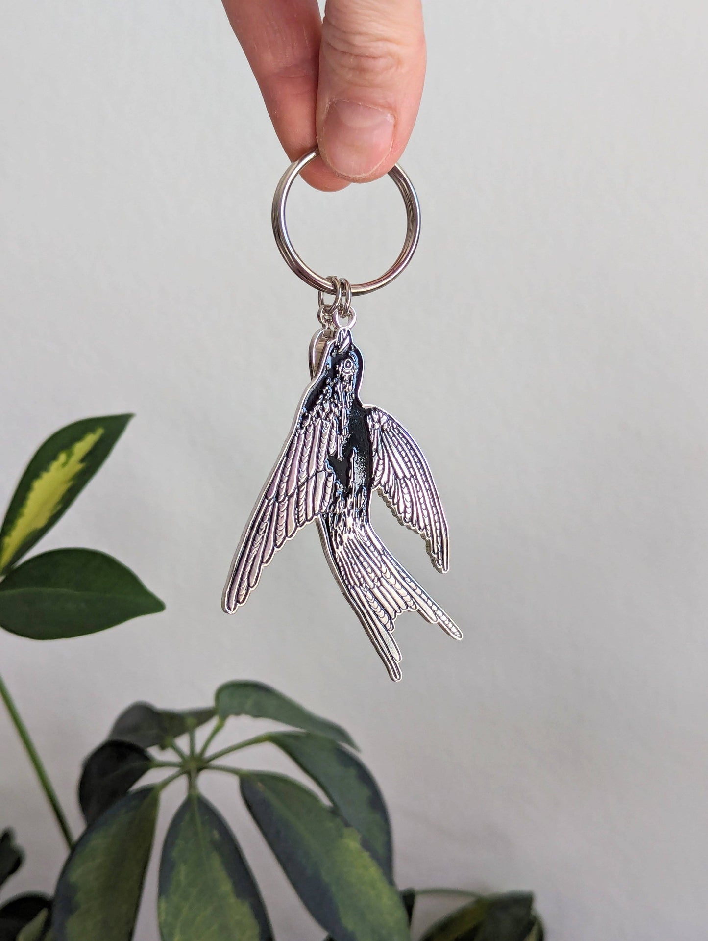 Metal enamel keychain / purse charm | flying black bird