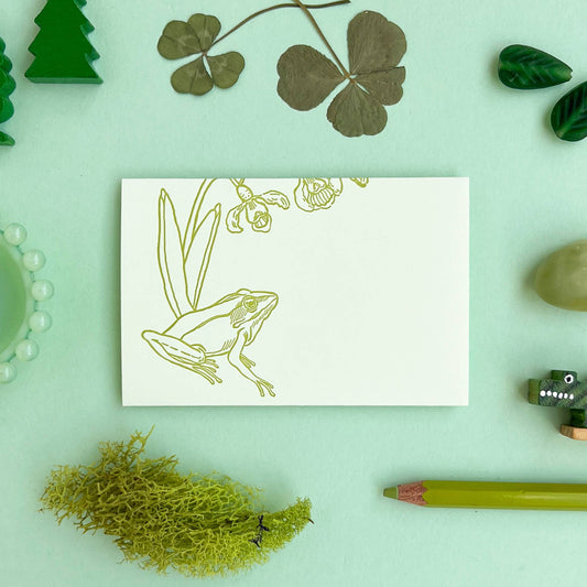 Frog and flowers green mini card