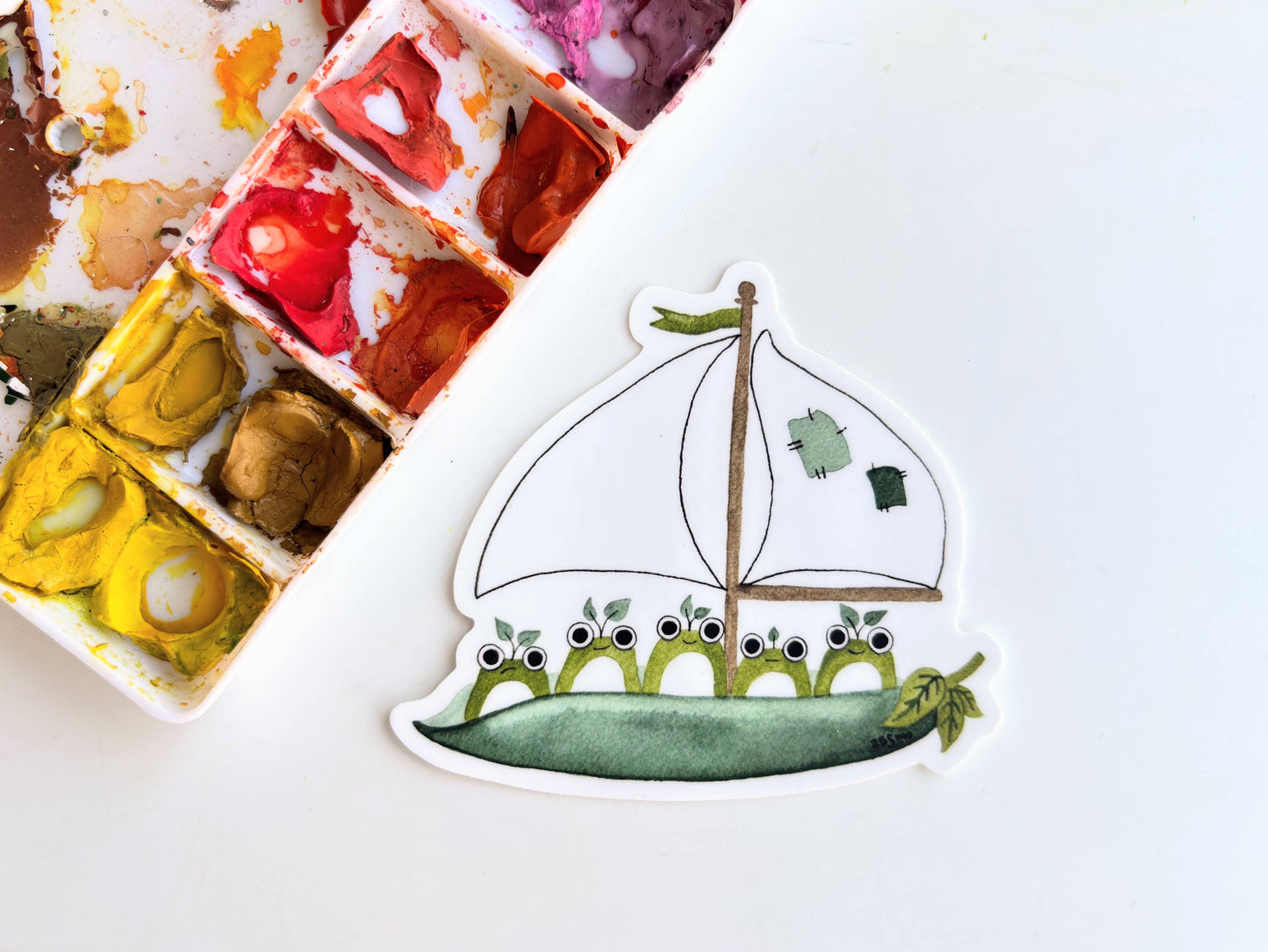 Frogs on a Pea Pod Boat Sticker