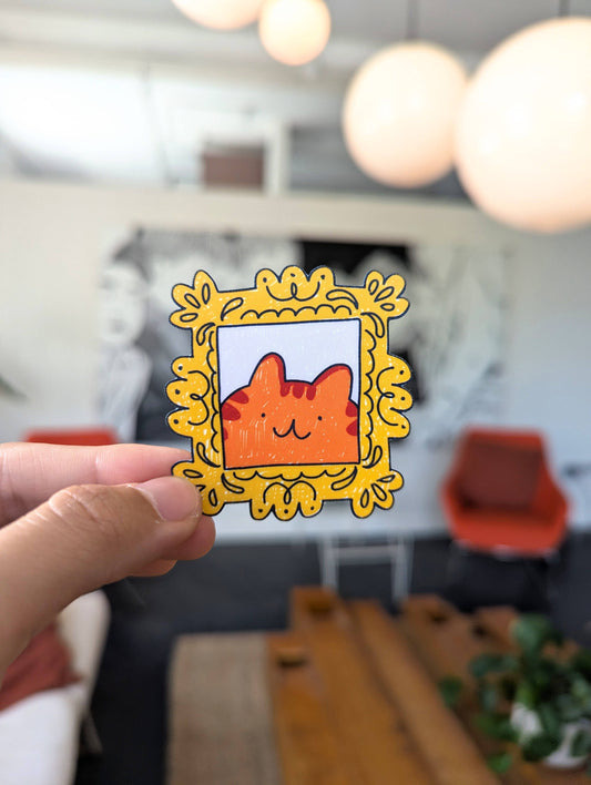 Framed Cat Portrait Vinyl Waterproof Sticker