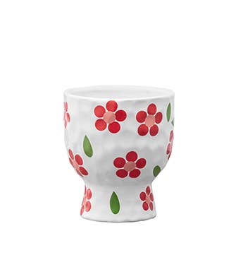 White w/ Red Flowers Planter