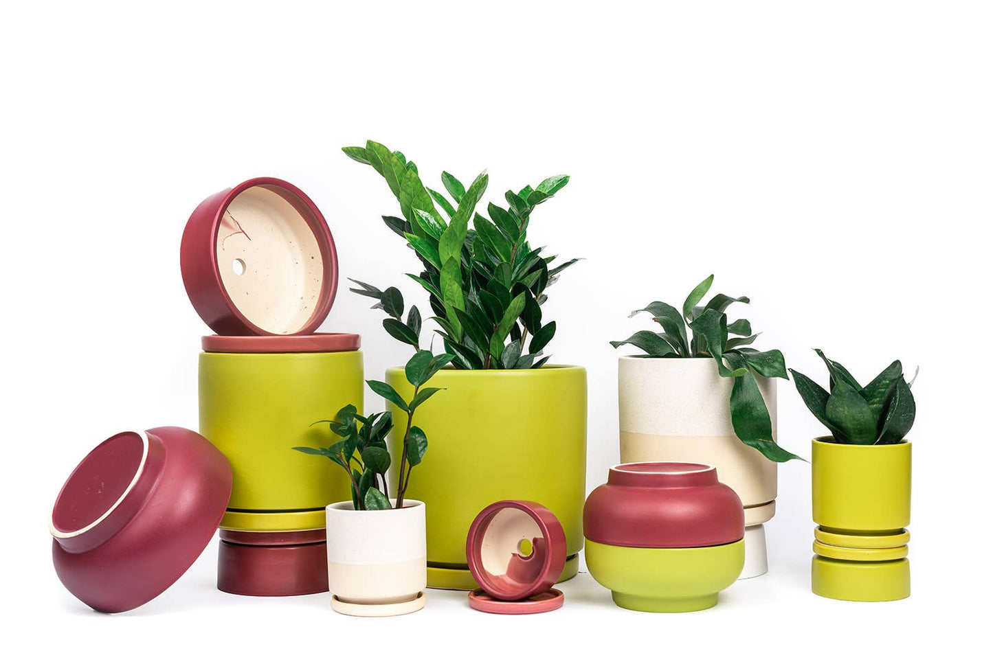 10.5" Gemstone Cylinder Pots with Water Saucers