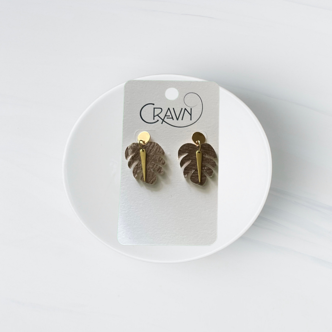 Small Leather Monstera Earrings - Multiple Colors