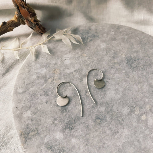 Tiny silver disc hoop