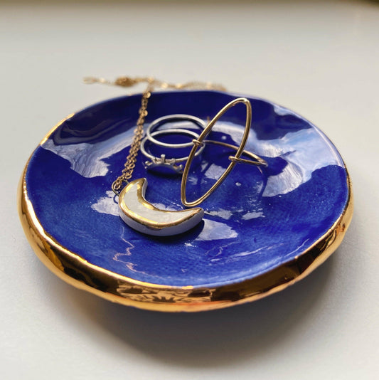 Cobalt blue and gold catch all dish
