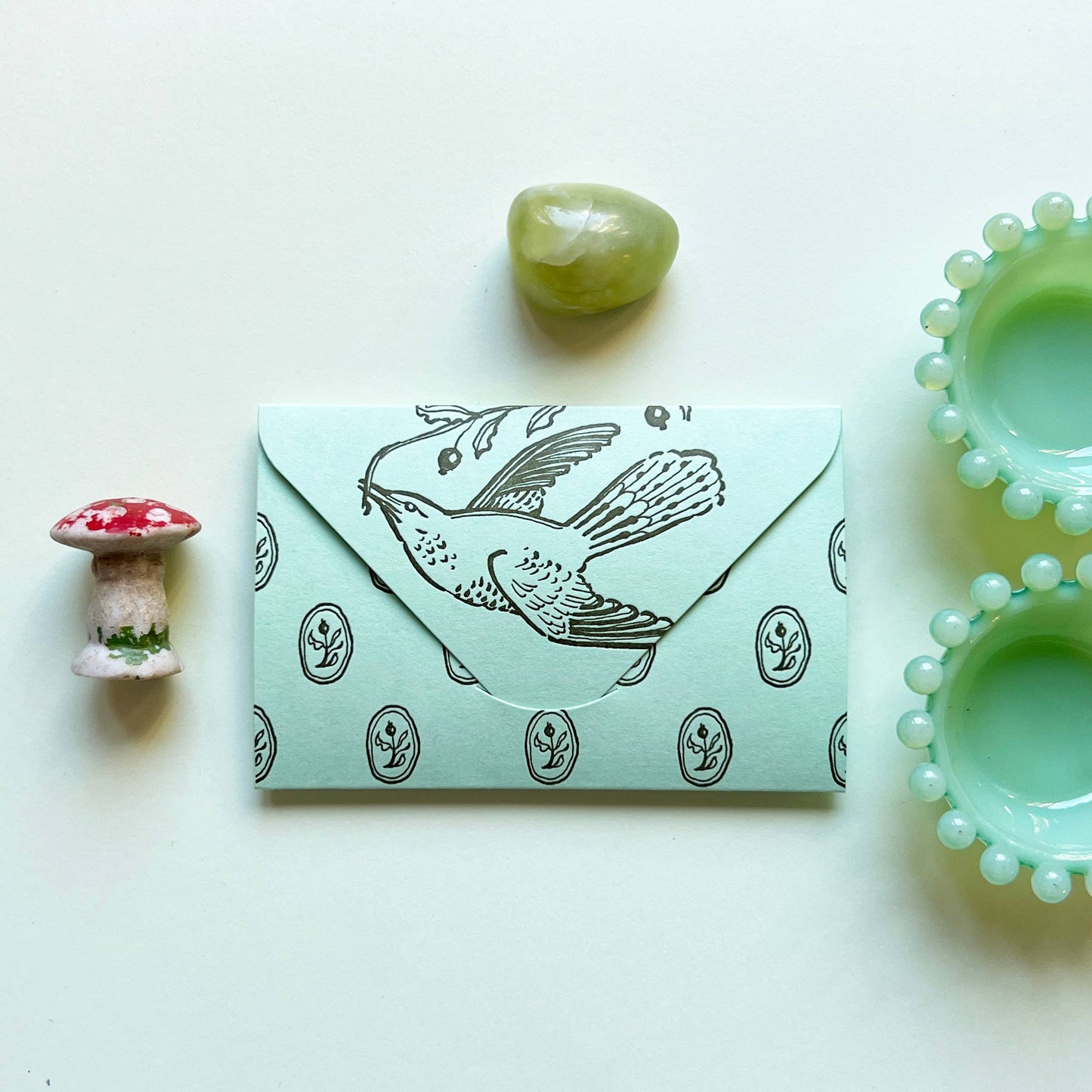 Holiday bird & holly mini fold up card