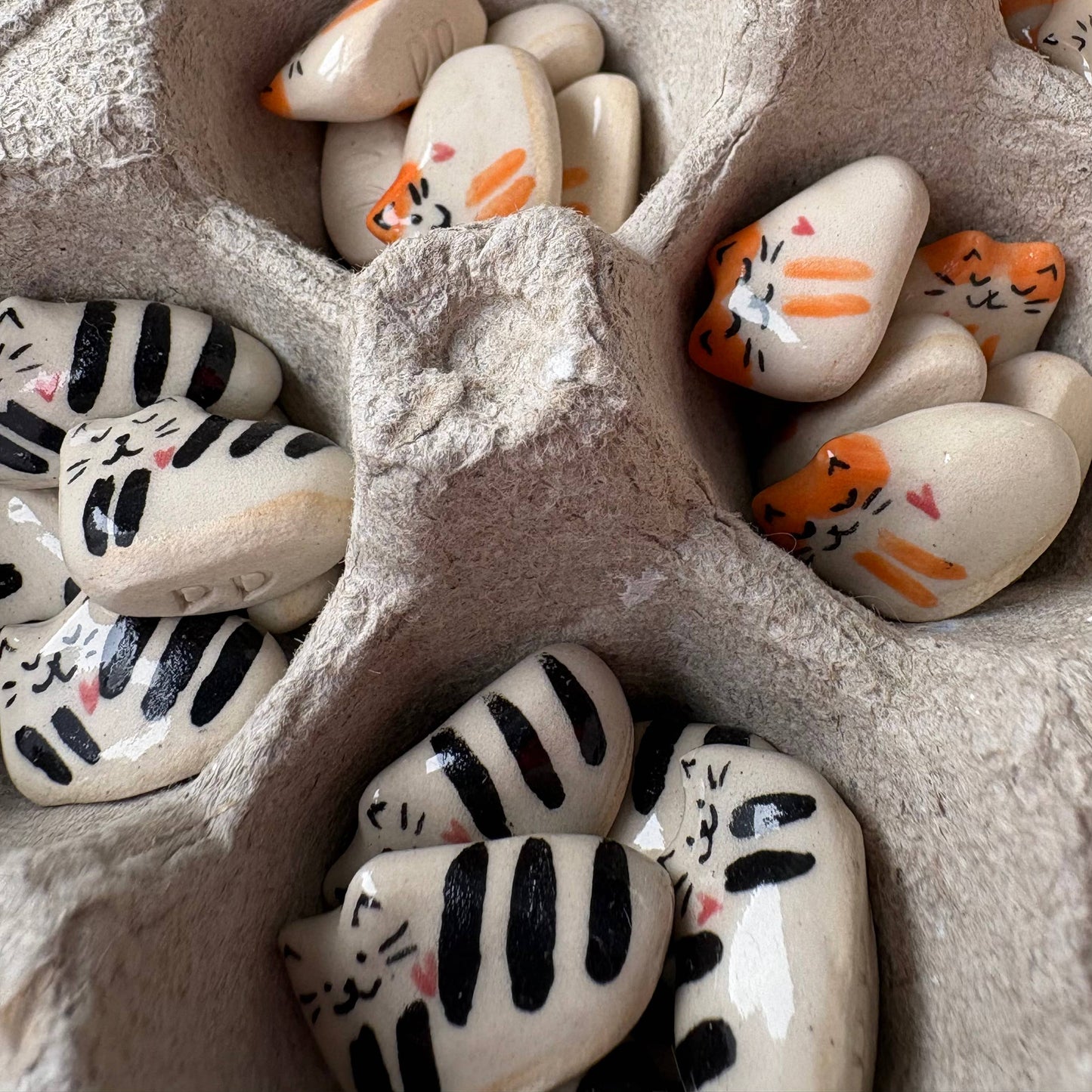 Tiny Hand-Sculpted Ceramic Cats with Heart – Assorted Designs