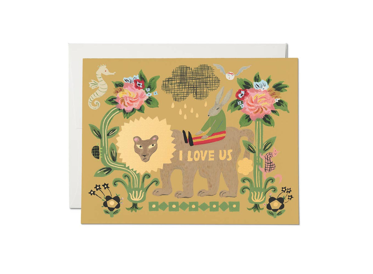 Lion and Rabbit Love Greeting Card