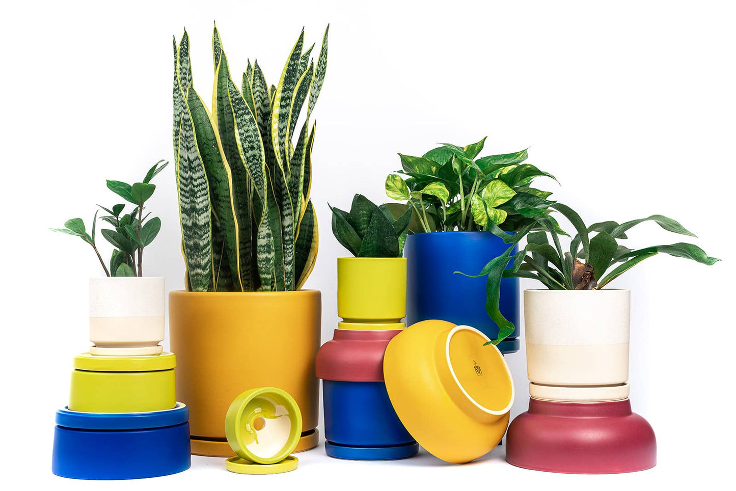 4.5" Gemstone Cylinder Pots with Water Saucers
