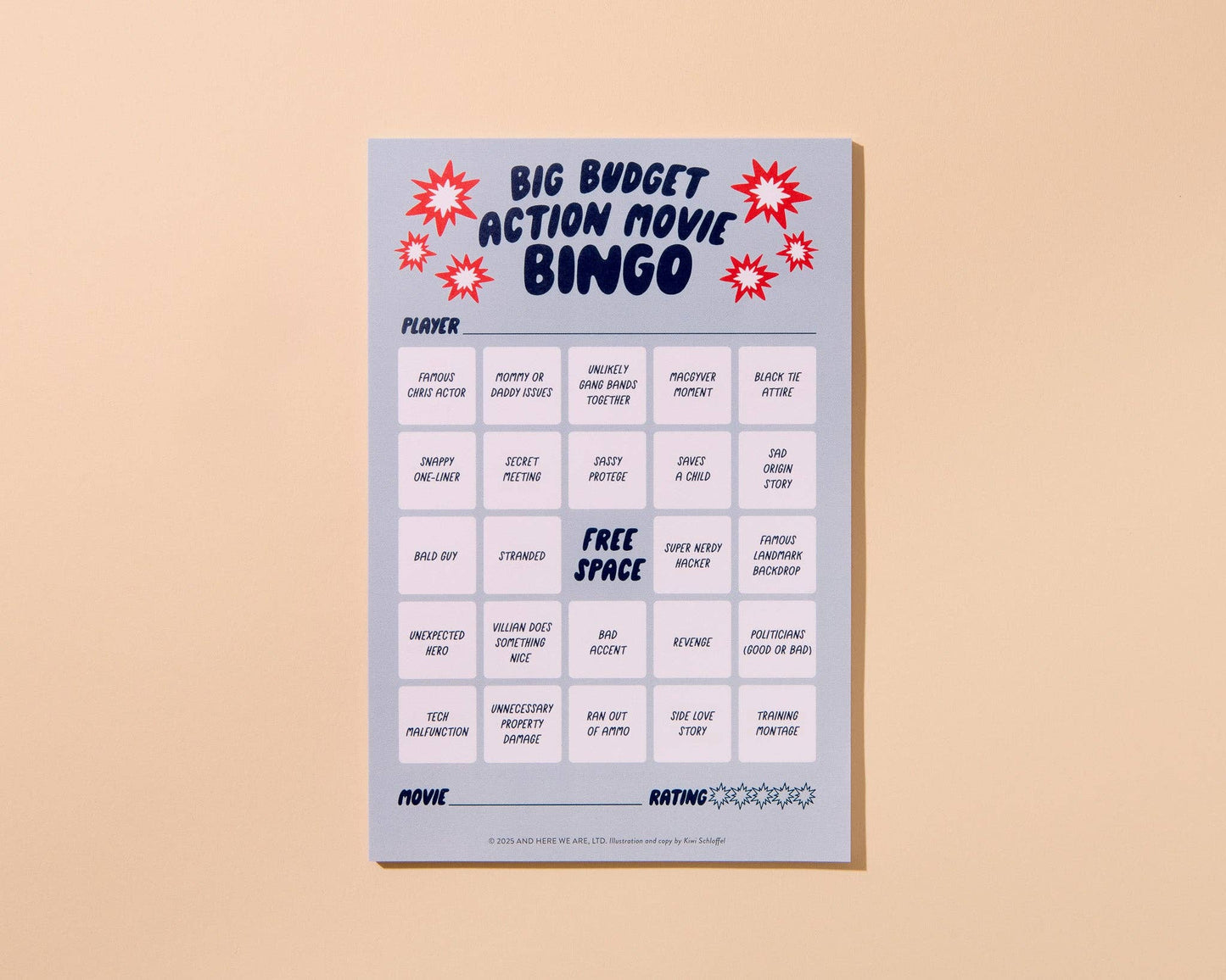 Big-budget Action Cheesy Movie Bingo - Summer, pop culture, party game,