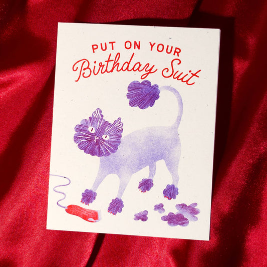Birthday Suit Cat  - Risograph Card