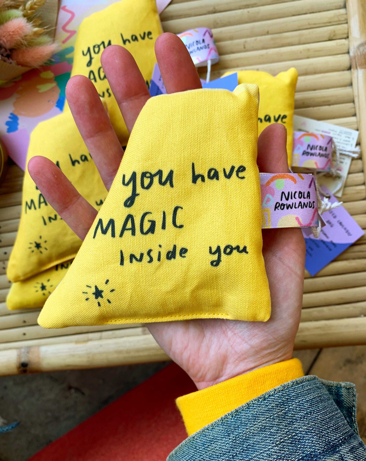 Sensory palm bag: yellow handmade lavender bag