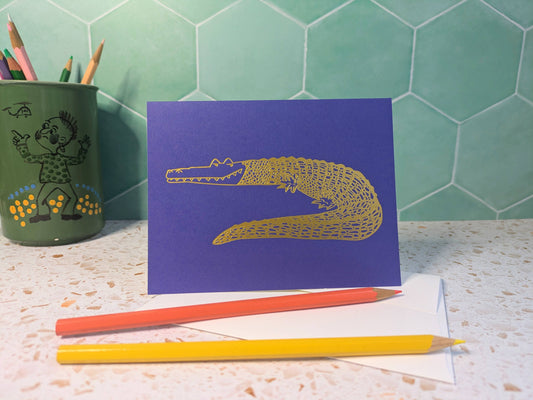 Gator - Gold Foil on Blue - Blank Card